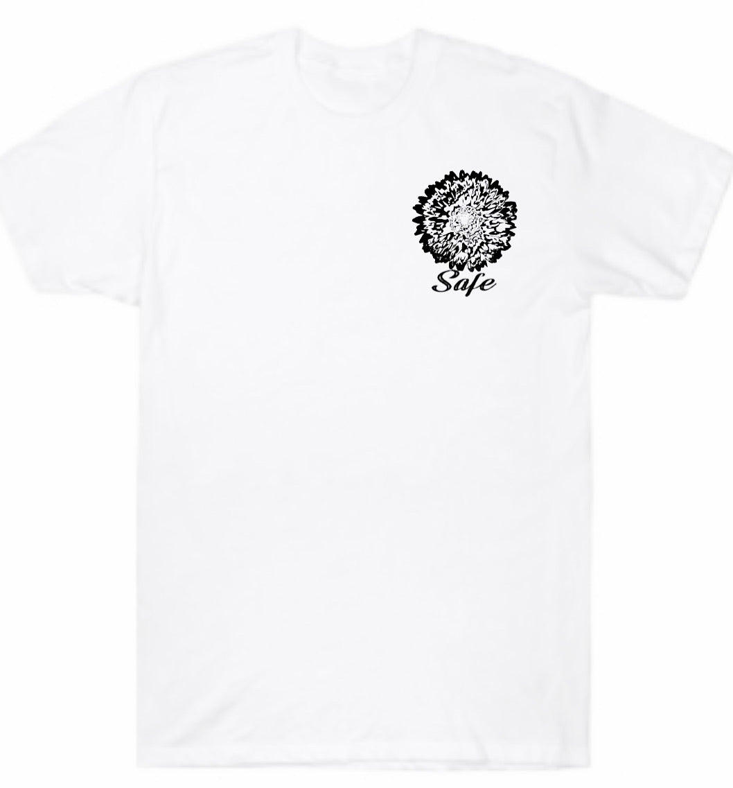 White Short Sleeve B&W Sunflower Logo